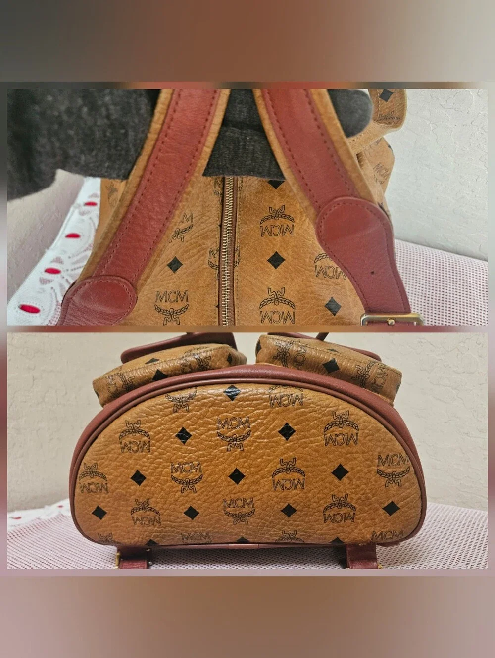 MCM Cognac Monogram Medium Backpack Vintage AUTHENTIC